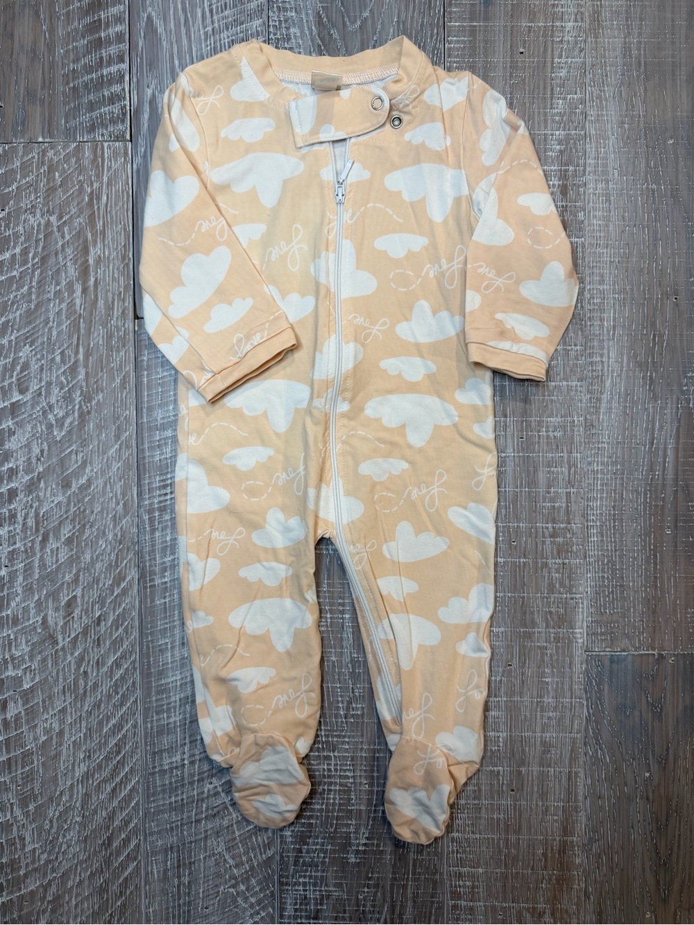 Satsuma Baby One-Piece Footed Sleeper in Soft Peach with Cloud Love Print
